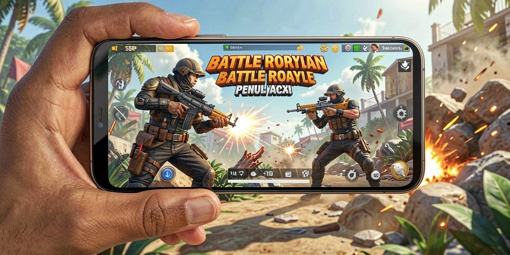 Gameplay seru 55RP dengan aksi Battle Royale yang mendebarkan.