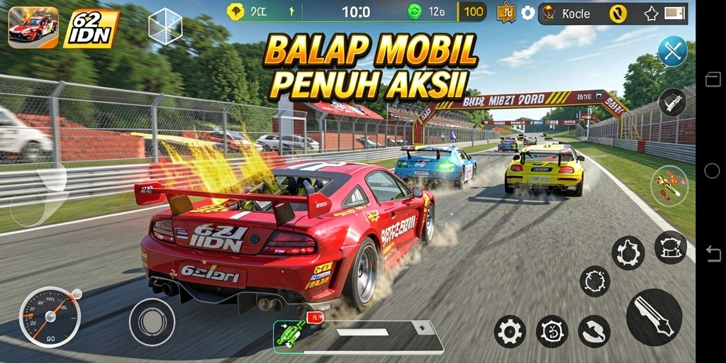 Screenshot menampilkan aksi balap seru di 62IDN.