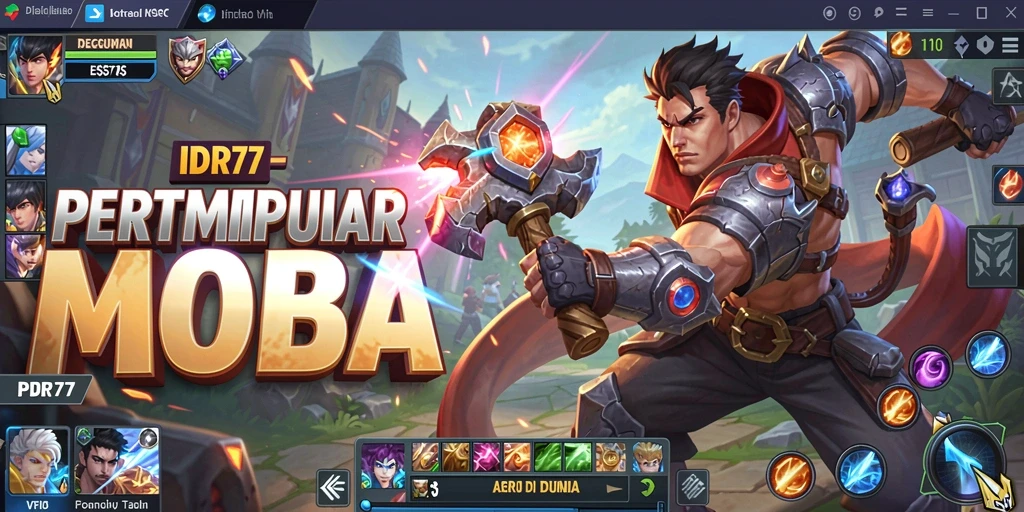 Tampilan utama gameplay IDR77 dengan aksi pertempuran MOBA yang seru.