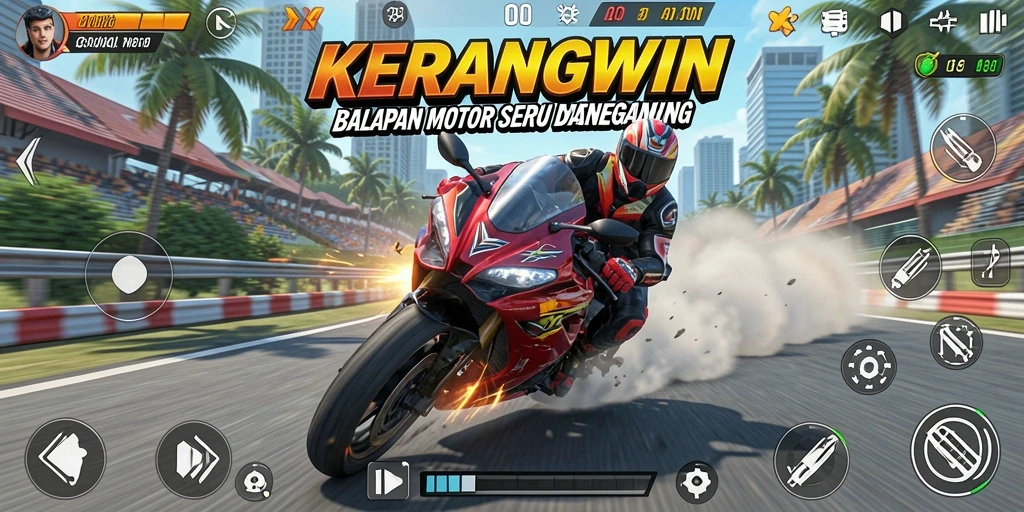 Tampilan menarik dari gameplay KERANGWIN yang menegangkan di lintasan balap.