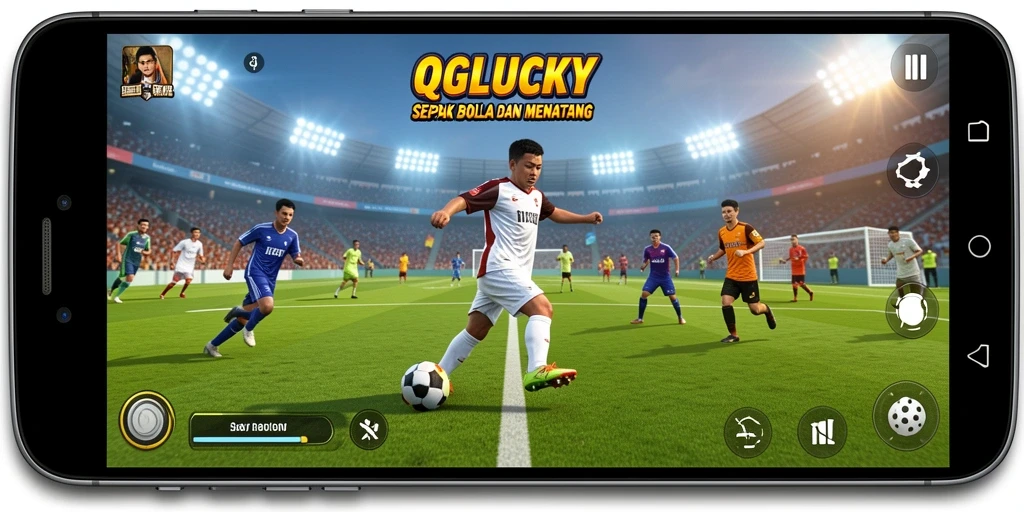 Tampilan gameplay QGLUCKY yang intens dan mendebarkan dalam pertandingan sepak bola.