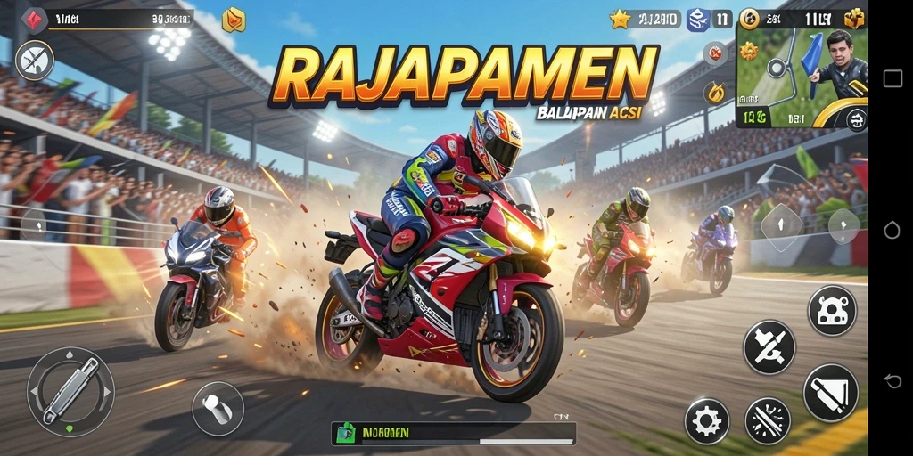 Tampilan gameplay mendebarkan dari balapan motor RAJAPAMEN.